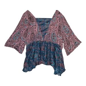 Floreat By Anthropology Paisley Print Silk Blend V-Neck Blouse Size S